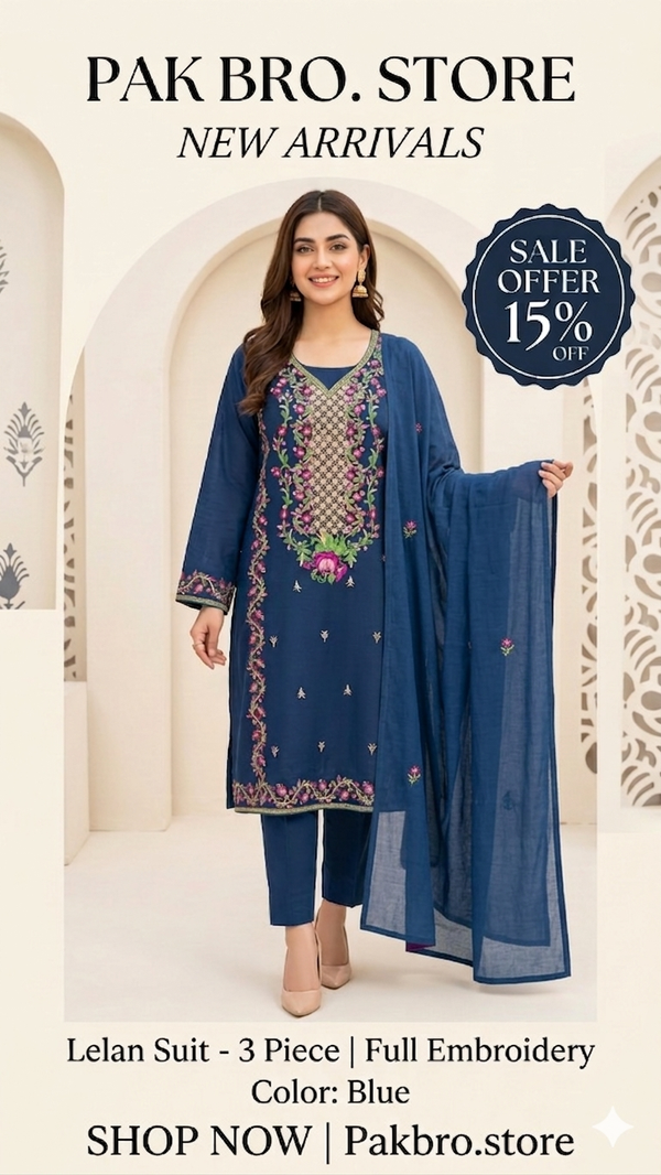 Elevate Your Wardrobe: The Midnight Bloom Embroidered Lelan Suit 🌙