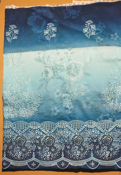 3-Piece Embroidered Ombre Lelan Suit