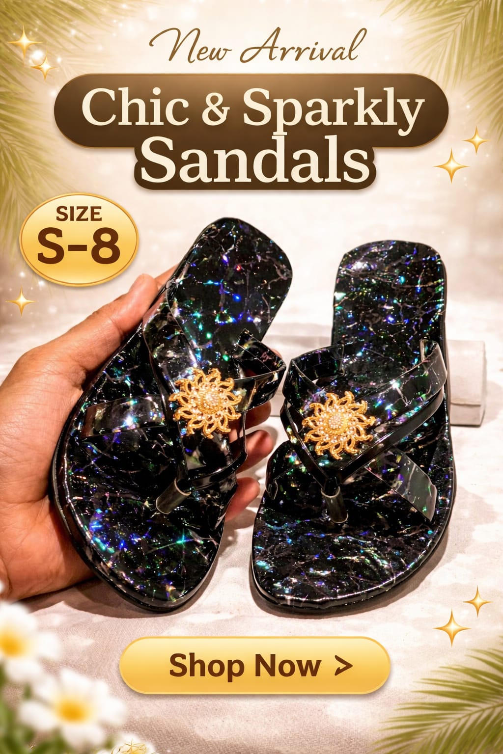 Fancy Black Shiny Sandals for Women – Elegant Design