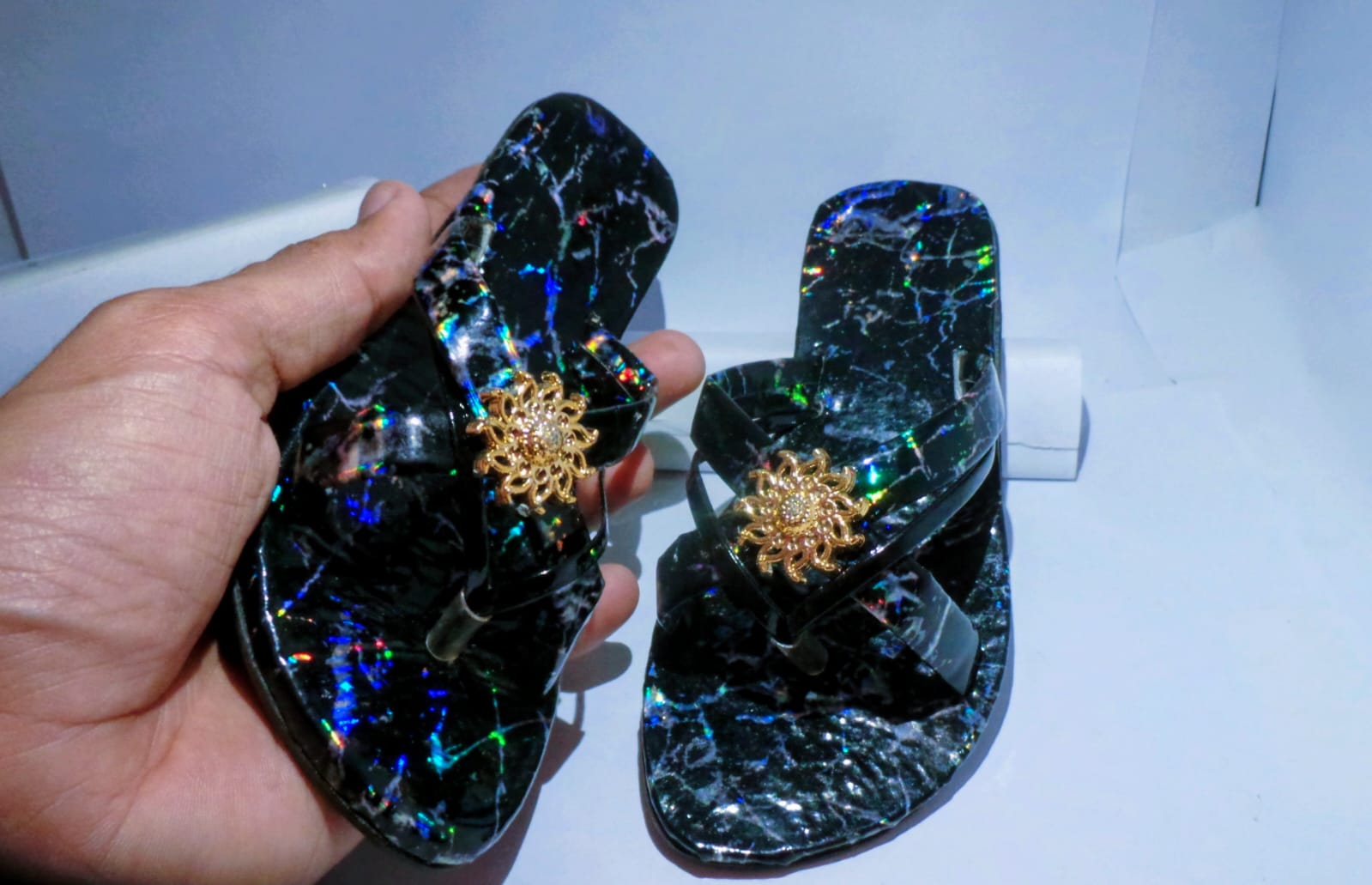 Fancy Black Shiny Sandals for Women – Elegant Design