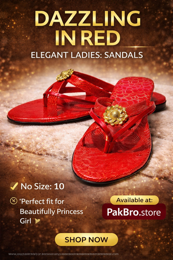 Girls Flat Sandals in Red Color | Adult Size | Red Girl Shoes • Pak Bro Store